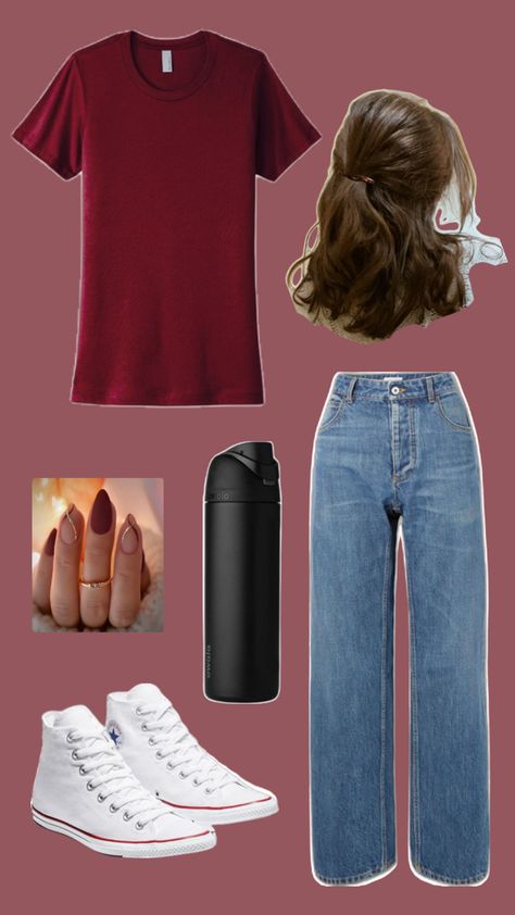 Burgundy Tshirt Outfit, Tshirt And Jeans Outfit, Tshirt And Jeans, Jeans And T Shirt Outfit, Tshirt Outfit, Jeans Outfit, Tshirt Outfits, Jean Outfits, Outfit Inspo