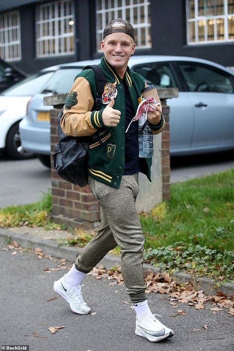 Strictly's Jamie Laing looks in good spirits as he arrives for rehearsals with Karen Hauer | Daily Mail Online Jamie Laing, Grey Tracksuit, Made In Chelsea, Gold Jacket, Get Back To Work, Reality Tv Stars, Good Spirits, Love Island, Back To Work