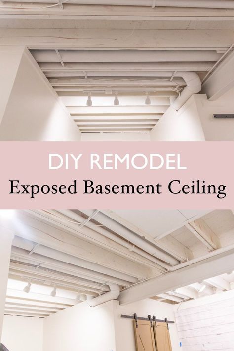 5 Considerations for an Exposed a Basement Ceiling (with Pictures) Basement Lighting Ideas, Ceiling Light Ideas, Drop Ceiling Basement, Unfinished Basement Ceiling, Exposed Basement Ceiling, Basement Ceiling Painted, Basement Ceilings, Ceiling Painted, Painting Ceiling