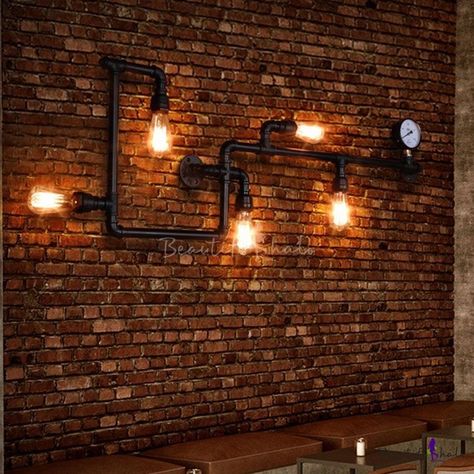 Bar Deco, Lampe Metal, Loft Wall, Industrial Style Lighting, Pipe Lighting, Pipe Lamp, Electric Bulb, Industrial Wall Lights, Wall Mounted Lamps