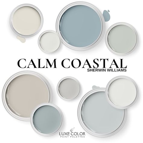 Calm Coastal Paint Color Palette Coastal Colors Sherwin Williams Beach House Colors and Coastal Exterior Paint Colors - Etsy Beach House Door Colors, Beach House Colour Palette, Exterior Coastal House Colors, Sherwin Williams Beach House Colors, Vacation Color Palette, Coastal Exterior Paint Colors, Color Palette Coastal, Beach Farmhouse Decor, Coastal Color Scheme