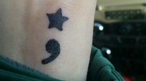 Star semicolon Small Emo Tattoos Simple, Semi-colon Tattoo Star, Star Semicolon, Star Semicolon Tattoo, Grunge Tattoo, Funky Tattoos, Sharpie Tattoos, Sick Tattoo, Semicolon Tattoo