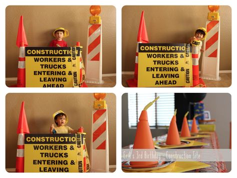 Create a construction photo booth backdrop using caution tape, cones and traffic barriers. Tonka Truck Party, Tonka Party, Royal Family Kids Camp, Under Construction Theme, Camping Crafts For Kids, Construction Theme Party, Construction Birthday Parties, Construction Theme, Construction Party