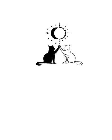 Friendship Cat Tattoos, Cat And Dog Tattoo Designs, Matching Witchy Tattoos For Best Friends, Small Bff Tattoos, Soulmate Tattoo, Tiny Cat Tattoo, Cat Silhouette Tattoos, Cat And Dog Tattoo, Easy Tattoos To Draw