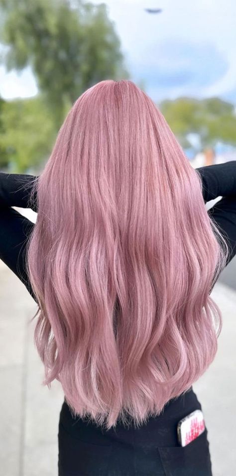 Candy Pink Hair Color, Dark Dusty Rose Hair, Brunette With Light Pink Highlights, Washed Pink Hair, Dusty Light Pink Hair, Bubblegum Pink Hair Cotton Candy, Pink Blonde Hair Highlights, Light Pink Hair With Brown, Rose Quartz Hair Color