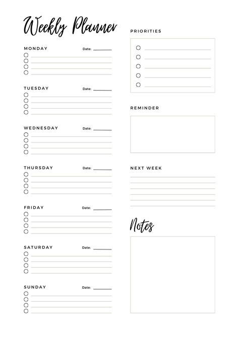 Printable Weekly Planner: Boost your productivity! montlyplanner #productlaunchplannertemplate Weekday Planner Template, Deadline Planner, Best Weekly Planner, Planner Weekly Layout, Daily Planner Printables Free, Weekly Planner Free Printable, Free Daily Planner, Plan Your Week, Study Planner Printable