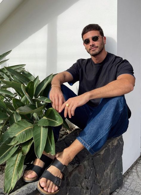 Minimal Style Men, Rocker Style Men, Old Money Aesthetic Boys, Sandals Outfit Casual, Best Sandals For Men, Mens Neckwear, Birkenstock Men, Modern Mens Fashion, Mens Casual Outfits Summer