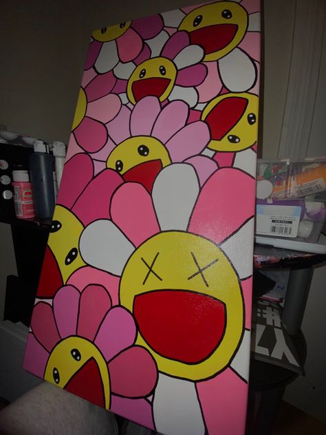 Kaws Painting Ideas, Kaws Painting, White Paintings, Pink Canvas Art, Trippy Painting, Hippie Painting, Flower Painting Canvas, Simple Canvas Paintings, Cute Canvas Paintings