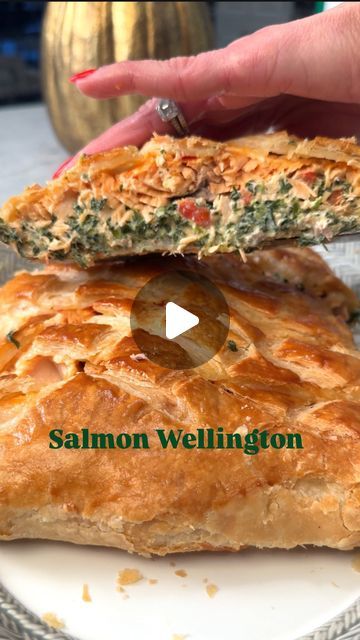 Ereka Vetrini Recipes, Salmon Wellington Recipe, Spinach Cream Cheese, Salmon Wellington, Calabrian Chili, Salmon Filet, Chopped Spinach, Roasted Peppers, 2024 Christmas