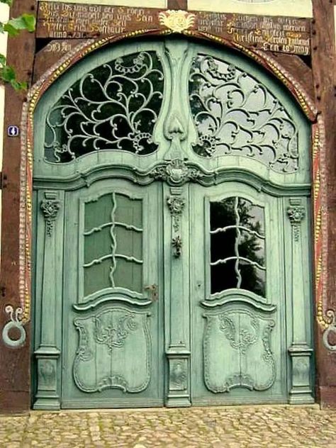 Ornamental Doors, Doorways and Windows from around the world. | Richly decorated entrance door in the Detmold open-air museum, North Rhine-Westphalia, Germany Aesthetic Doors, Architectural Doors, Goblincore Decor, Green Doors, Decorative Doors, Entryway Door, Beautiful Entryways, Gorgeous Doors, Cool Doors