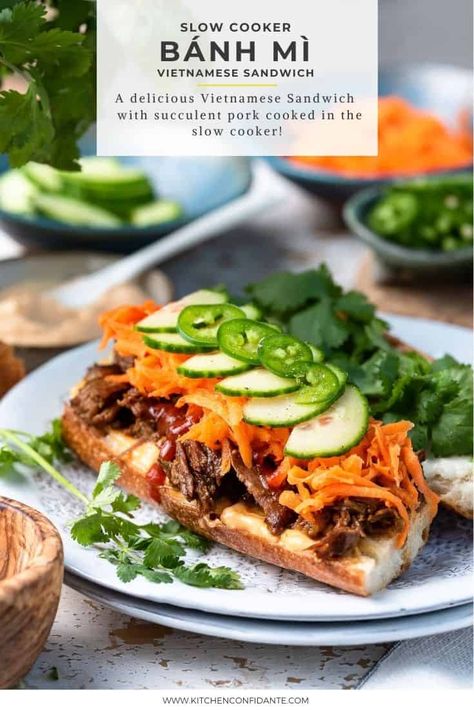 Banh Mi Recipe, Vietnamese Sandwich, Banh Mi Sandwich, Bahn Mi, French Baguette, Banh Mi, Slow Cooker Pork, Most Popular Recipes, Vietnamese Recipes