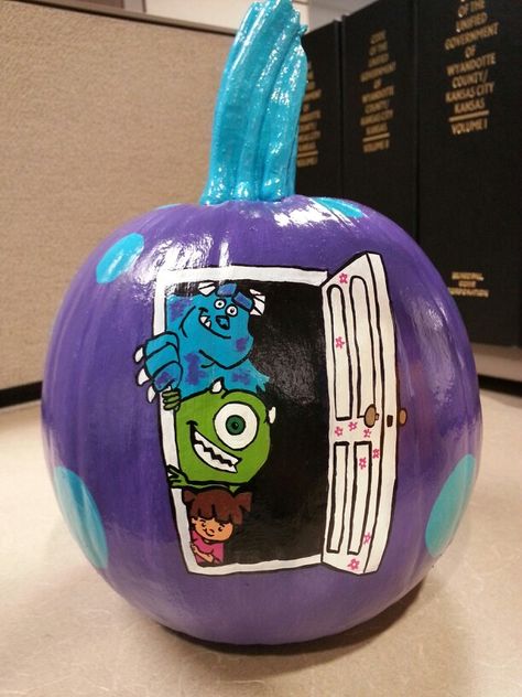 Monsters Inc. Painted Pumpkin Mike Wazowski Sully Boo. Halloween 2013 Painted Pumpkin Ideas Disney, Pumpkin Ideas Disney, Disney Pumpkin Painting, Painted Pumpkin Ideas, Halloween Pumpkin Crafts, Creative Pumpkin Painting, Creative Pumpkin Decorating, Pumpkin Decorating Contest, Disney Pumpkin