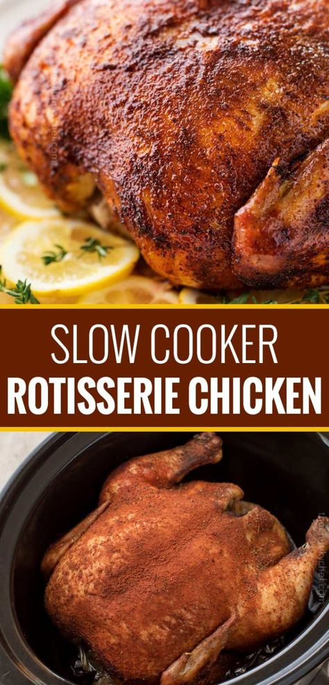 Hole Chicken In Crock Pot, Hole Chicken Crockpot Recipes, Whole Chicken Roaster In Crockpot, Hole Chicken Recipes, Whole Chicken In The Crockpot, Slow Cooker Rotisserie Chicken, Crockpot Rotisserie Chicken, Forgotten Chicken, Rotisserie Chicken Recipe