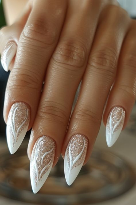 Spring Nails 2024 Pageant Nails, White Winter Nails, White Nail Ideas, Silver Nail Designs, Formal Nails, White Nail Designs, Wedding Nails Design, White Nail, Nails 2024