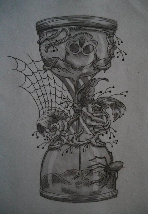 Hourglass Tattoo Design, Hourglass Drawing, Rabe Tattoo, Hourglass Tattoo, Spider Webs, Desenho Tattoo, Time Tattoos, Art Tattoos, Skull Tattoos