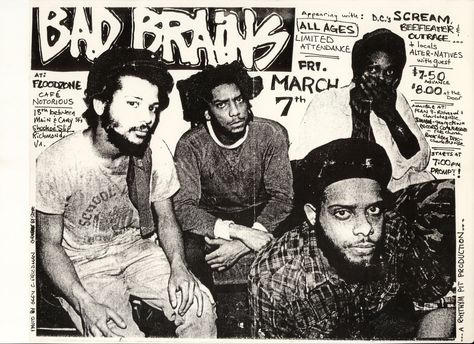 Bad Brains Poster, Punk Flyers, Bad Brains, Afro Punk Fashion, Bad Brain, Punk Culture, Punk Poster, Black Punks, Punk Art