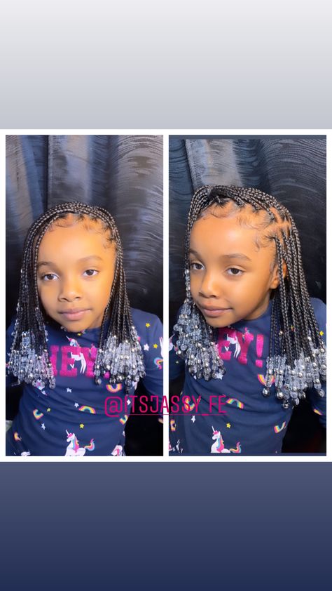 Kids  knotless braids with beads Braids For Kids With Beads, Kids Braids With Beads, Kids Box Braids, Toddler Braided Hairstyles, Toddler Braids, Black Kids Braids Hairstyles, Hairstyles Girl, Cute Toddler Hairstyles, Knotless Box Braids