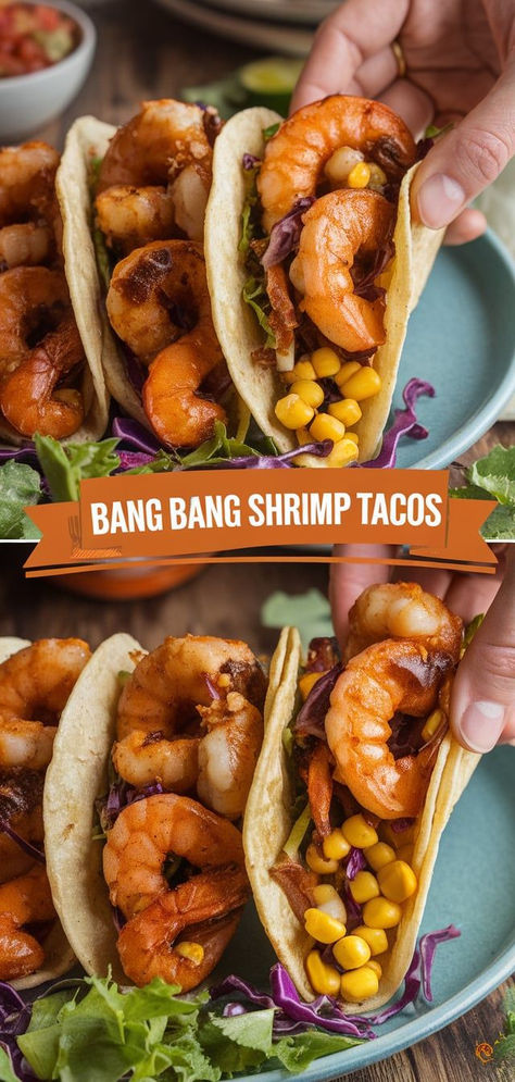 These Bang Bang Shrimp Tacos are bursting with flavor! Crispy shrimp coated in a creamy, spicy sauce, served in soft tortillas with crunchy slaw for the ultimate fusion of textures and tastes. Bang Bang Shrimp Tacos, Shrimp Tacos Recipe, Shrimps Coat, Soft Tortillas, Shrimp Taco Recipes, Bang Bang Shrimp, Crispy Shrimp, Shrimp Tacos, Spicy Sauce