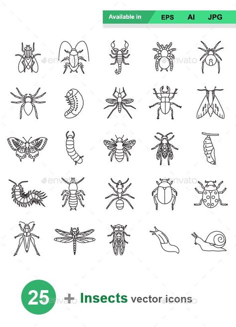 Insects Outlines Vector Icons by naripuru | GraphicRiver Flash Art Tattoos, Insect Activities, Insect Tattoo, Bug Tattoo, Insect Photography, Handpoke Tattoo, Omerta Tattoo, Tattoo Flash Sheet, Stick N Poke