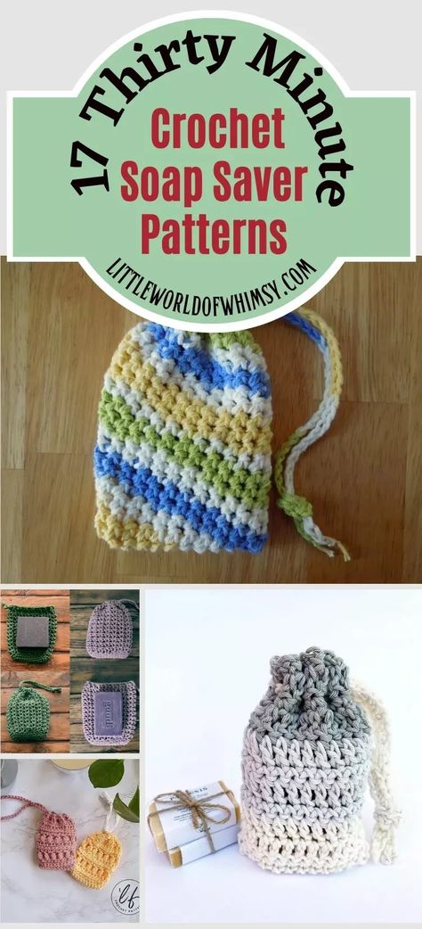 17 Thirty Minute Crochet Soap Saver Patterns (free!) - Little World of Whimsy Crochet Soap Bag Free Pattern, Diy Soap Saver Bag, Crochet Soap Saver Pattern Free, Best Crochet Projects, Diy Soap Pouches, Apartment Homesteading, Crochet Soap Saver, Soap Pouches, Face Scrubbies