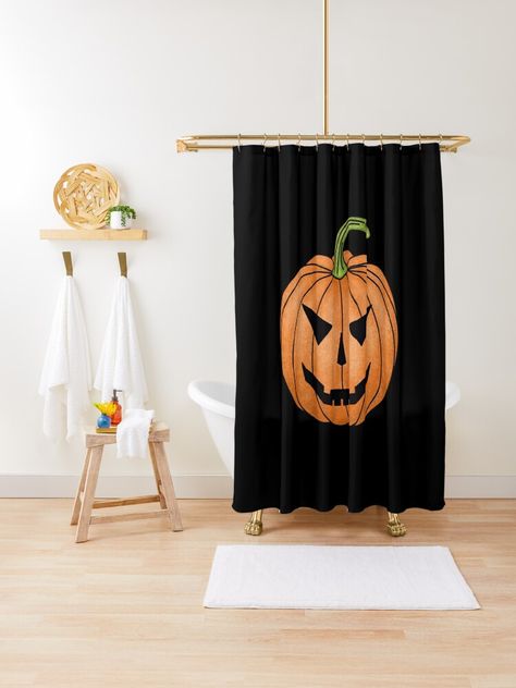 Shower curtain, halloween, orange, pumpkin, spooky, holiday, party, fear, fun, tradition, traditional, cheers, horror, mood, autumn, october, alone, on black background Pumpkin For Halloween, Halloween Shower Curtain, Pumpkin Spooky, Autumn October, Halloween Orange, Orange Pumpkin, Spooky Pumpkin, Curtains For Sale, Halloween Pumpkin