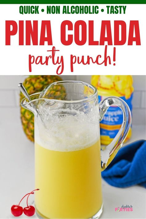 Non Alcoholic Pina Colada Punch, Refreshing Summer Drinks Nonalcoholic Punch Recipes, Pool Party Drinks Non Alcoholic, Punches For Parties Non Alcoholic, Pina Colada Drinks Non Alcoholic, Pina Colada Lemonade, Non Alcoholic Beach Drinks, Fiesta Theme Party Drinks Non Alcoholic, Nonalcoholic Drinks For A Crowd