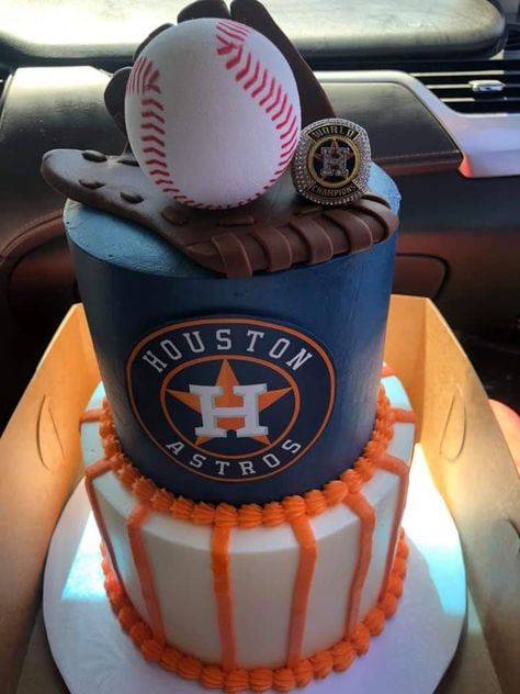 Astros birthday cake Astros Theme Cake, Astros First Birthday Party, Astros Baseball Cake, Astros Party Ideas, Astros Theme Birthday Party, Astros Grooms Cake, Astros Birthday Party, Houston Astros Birthday Party, Astros Cake