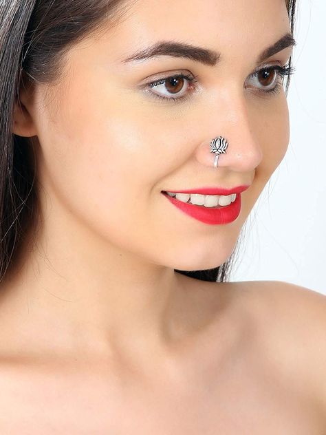 Bollywood Oxidized Silver Plated Handmade Lotus Design Nose clip, Nose Pin, Nose Rings & Stud for women Amazing Body, Nose Clip, Nose Pin, Lotus Design, Engagement Party Wedding, Wedding Parties, Nose Rings, Nose Ring Stud, Oxidized Silver