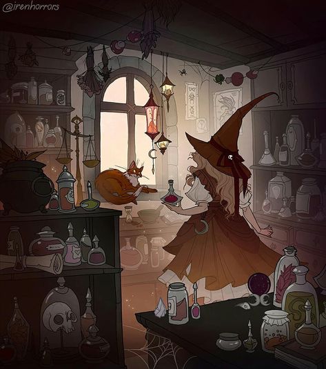 Witchy Anime Aesthetic, Cartoon Witch Aesthetic, Witch Aesthetic Cartoon, Witch Shop Art, Witch Aesthetic Illustration, Witch Room Drawing, Witch Drawing Aesthetic, Anime Witch Aesthetic, Witch Room Art