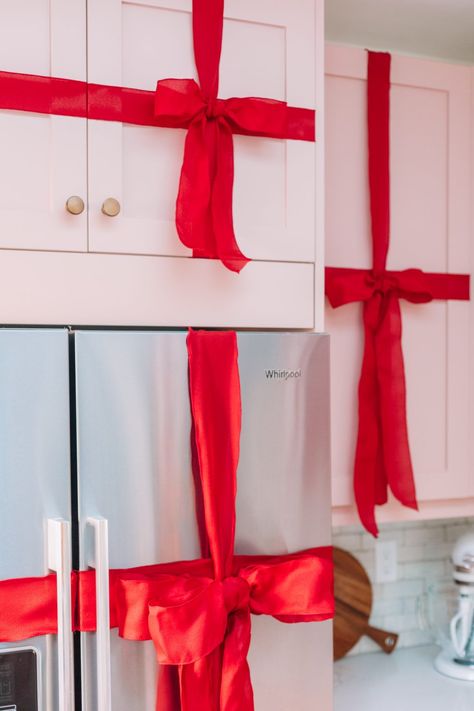 How To Turn Your Kitchen Cabinets Into Christmas Presents - Studio DIY Classy Christmas Decor, She Did It, Studio Diy, Classy Christmas, Hanging Picture Frames, Holiday Ribbon, Diy Ribbon, Ribbon Crafts, Christmas Ribbon