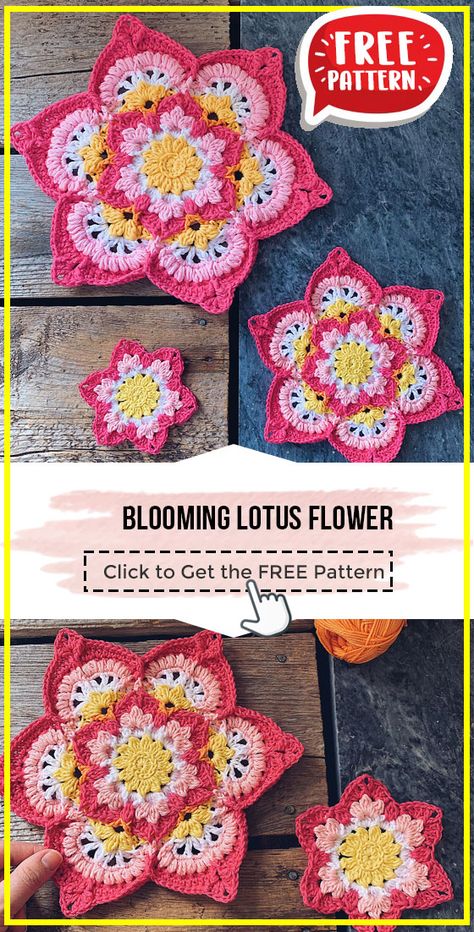 Free Form Crochet, Crochet Flower Pattern, Crochet Outfits, Crochet Hot Pads, Crochet Flowers Free Pattern, Blooming Lotus, Crochet Coaster Pattern, Crochet Mandala Pattern, Creative Crochet