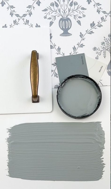 (14) Simplee DIY Reels | Facebook Brewster Gray, Dusty Blue Paint, Blue Paint Color, Blue Paint Colors, Benjamin Moore Paint, Blue Bathroom, Complementary Colors, Painting Cabinets, Benjamin Moore