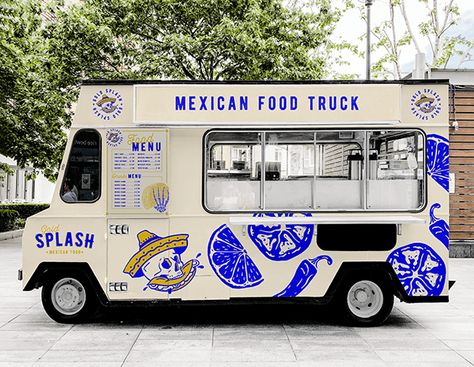 Food Truck Branding, Mexican Food Truck, Truck Branding, Foodtrucks Ideas, Coffee Food Truck, Street Food Design, Food Truck Menu, Illustration Logo Design, Food Cart Design