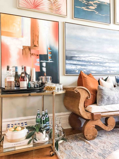 6 Ways to Nail Your Gallery Wall with Oversized Art Large Scale Art Gallery Wall, Large Scale Gallery Wall, Canvas Gallery Wall, Extra Large Art, Large Framed Art, Colourful Wall Art, Large Scale Art, Spring Decorating, Oversized Art