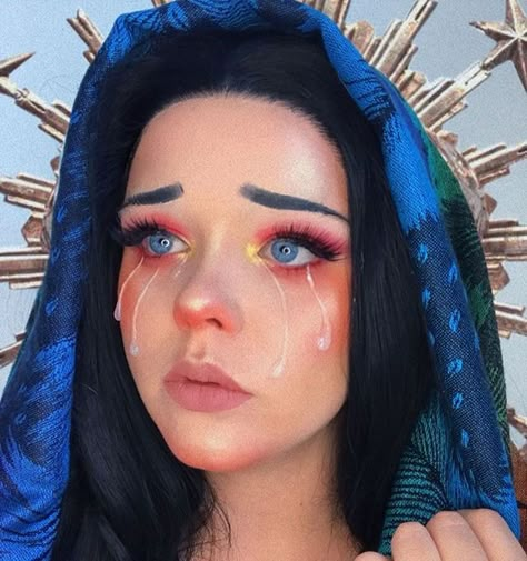 Tear Make Up, Fake Tears Makeup, Black Tears Makeup, Virgin Mary Makeup, Tears Makeup Look, Virgin Mary Crying, Makeup Tears, Mary Crying, Tear Makeup