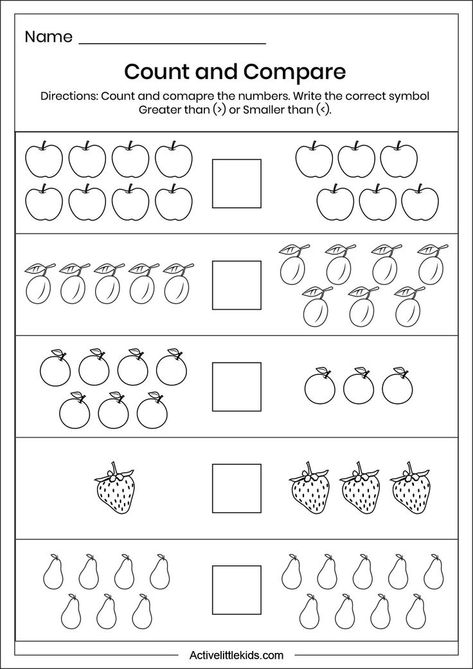 Free Preschool Printables Alphabet, Comparing Numbers Kindergarten, Comparing Numbers Worksheet, Preschool Counting Worksheets, Math Worksheets For Kids, Kindergarten Math Worksheets Addition, Number Worksheets Kindergarten, Preschool Number Worksheets, Numbers Worksheets