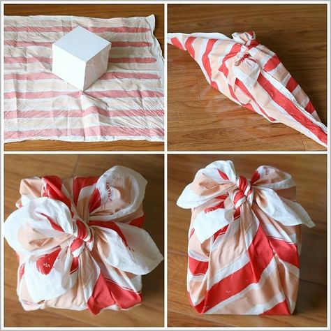 How to Tie Fabric Gift Wrap Diy Fabric Gift Wrap, Reusable Wrapping Paper, Fabric Wrapping Paper, Sustainable Gift Wrap, Wrap Fabric, Reusable Gift Wrap, Bridal Gift Wrapping Ideas, Alternative Gifts, Fabric Gift Wrap