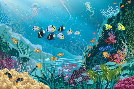 Sea life. Underwater landscape with various water plants and swimming tropical f , #AD, #landscape, #water, #Underwater, #Sea, #life #ad Sea Murals, Sea Adventure, Sea Plants, Feature Wallpaper, Blue Origin, Adventure Of The Seas, Diy Wallpaper, Wallpaper Direct, Blue Walls