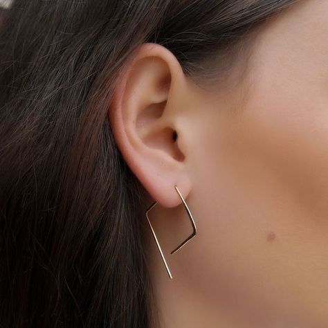 Multiple Piercings Earrings, Minimal Hoop Earrings, Square Hoop Earrings, Multiple Earrings, Earrings Square, Hammered Hoop Earrings, 18k Gold Earrings, Gold Earrings Designs, Minimal Jewelry