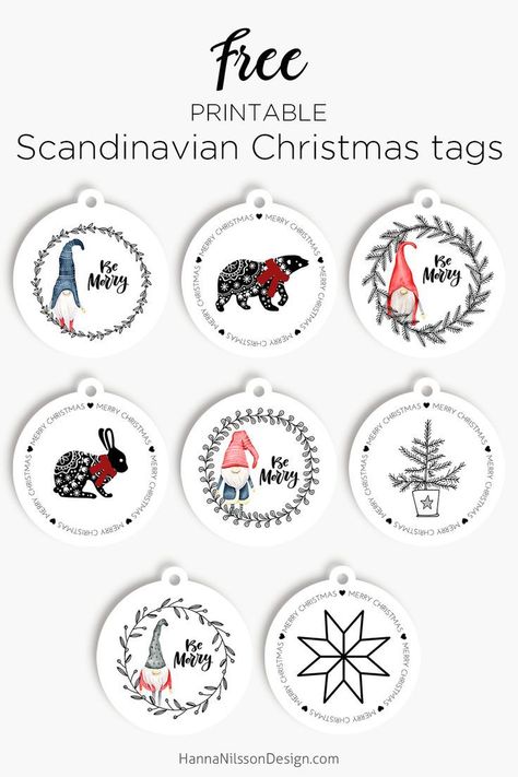 Scandinavian Christmas tags | Free printable tags for Christmas gifts and decor | #christmas #scandinavian #tags #papercraft #printable #freeprintables Tags For Christmas Gifts, Free Christmas Tags, Free Christmas Tags Printable, Free Printable Christmas Gift Tags, Christmas Tree Gift Tags, Christmas Scandinavian, Danish Christmas, Free Christmas Gifts, Christmas Tags Printable