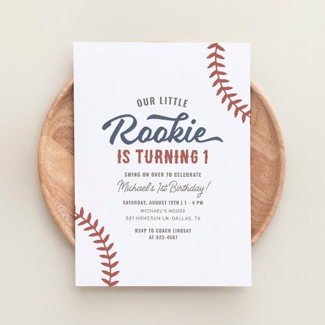 $2.93 | Our Little Rookie Baseball 1st Birthday #sports birthday, birthday party, boy birthday, kids birthday, baseball birthday, our little rookie, baseball bat glove, retro baseball, swing on over, 1st birthday Baseball Birthday Invitations, Baseball Theme Birthday, Birthday Party Boy, Baseball First Birthday, Sports Birthday Invitations, Birthday Party Design, Baseball Birthday Party, Party Boy, Rookie Of The Year