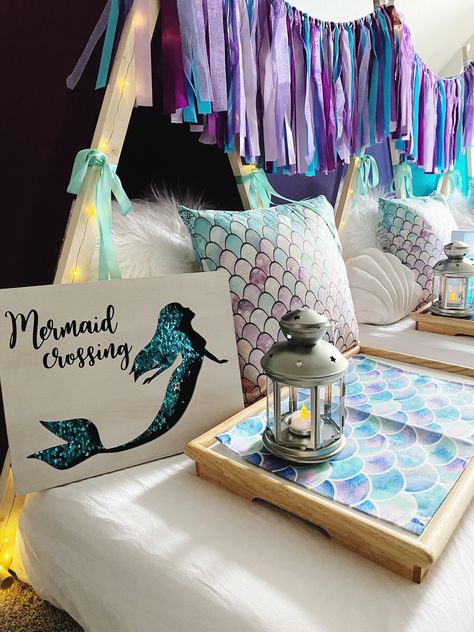 Mermaid Slumber Party, Mermaid Sleepover, Ocean Spa, Sleepover Room, Sleepover Tents, Tent Party, Teepee Party, 5 Birthday, Mermaid Theme Party