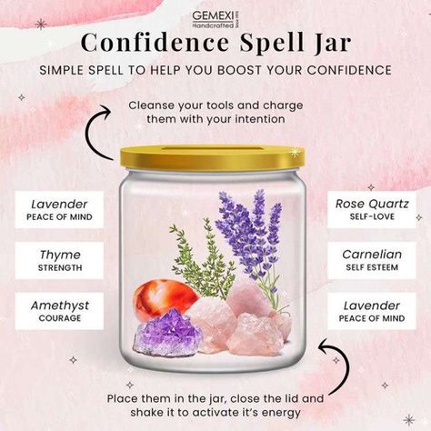 Confident Spell Jar, Confidence Jar Spell, Spells With Lavender, Spell Jar For Confidence, Lavender Spell Jar, Confidence Spell Jar Recipe, Amethyst Spells, Self Confidence Spell Jar, Simple Jar Spells