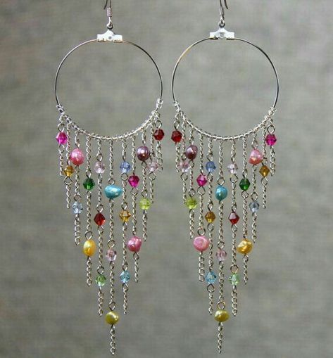 Chandelier Big, Chandelier Large, Drop Chandelier, Long Chandelier, Beaded Earrings Diy, Handmade Jewelry Earrings, Ideas Outfit, Earrings Inspiration, Rainbow Earrings