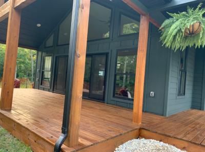 Wood Porch Stain Ideas, Cabot Honey Teak Stain, Cabot Solid Stain Colors, Cabot Deck Stain Colors Semi Transparent, Cabot Stain Colors, Stained Wood Front Porch, Front Porch Stain Colors, Exterior Stain Colors For Wood, Porch Stain Colors Wood