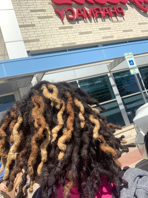 Black Brown Blonde Locs, Blonde Highlights Locs, Locs With Highlights Black Women, Locs With Blonde Highlights, Black Locs With Highlights, Locs With Highlights, Loc Highlights Black Women, Blonde Locs Black Women, Dreads Black Women