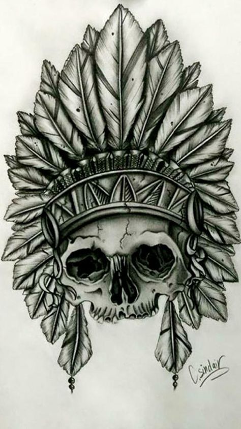 Biomech Tattoo, Indian Skull Tattoos, Headdress Tattoo, American Indian Tattoos, Native American Tattoos, Native Tattoos, Indian Skull, Indian Headdress, Geniale Tattoos