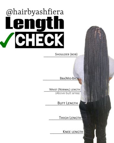 Hair Lengths Chart Braids, Braid Hair Length Chart, Length Of Braids Chart, Different Braid Lengths Chart, Braid Lengths Chart, Hair Lengths Braids, Braid Length Chart Inches, Braiding Length Chart, Braiding Hair Length Chart