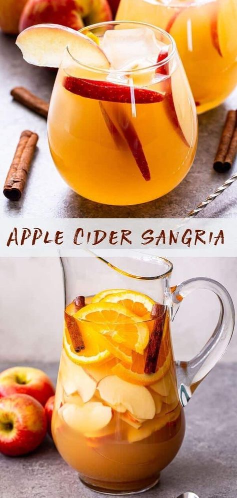 Apple Cider Sangria Fall Alcoholic Drinks Pitcher, Fall Sangria Recipes White, Elegant Drinks, Apple Cider Sangria Recipe, Sangria Pitcher, Cider Sangria, Apple Cider Sangria, Pumpkin Drinks, Bourbon Cocktail