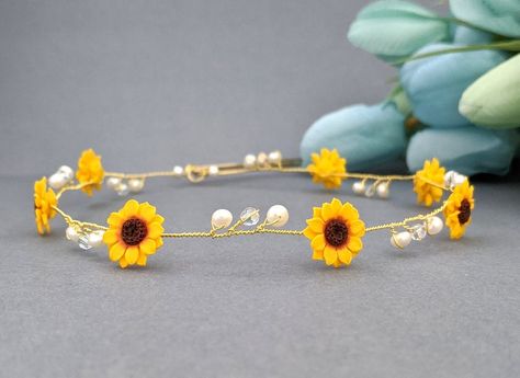 Sunflower Headband sunflower headpiece Sunflower Crystal Crown | Etsy Sunflower Headpiece, Sunflower Headband, Handmade Sunflower, Bridal Crown Tiara, Bridal Sunflowers, Tiara Wedding, Wedding Bridesmaid Jewelry, Flower Headpiece, Crystal Crown